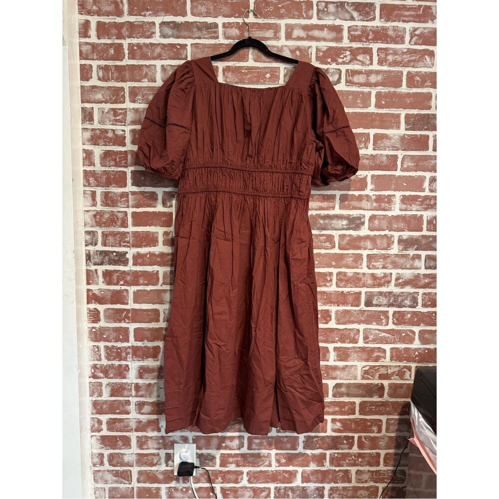 Ivy City Co Brooklyn Dress Spice Rust Brown Puff Sleeve Midi Dress NWT 2X - Picture 3 of 9